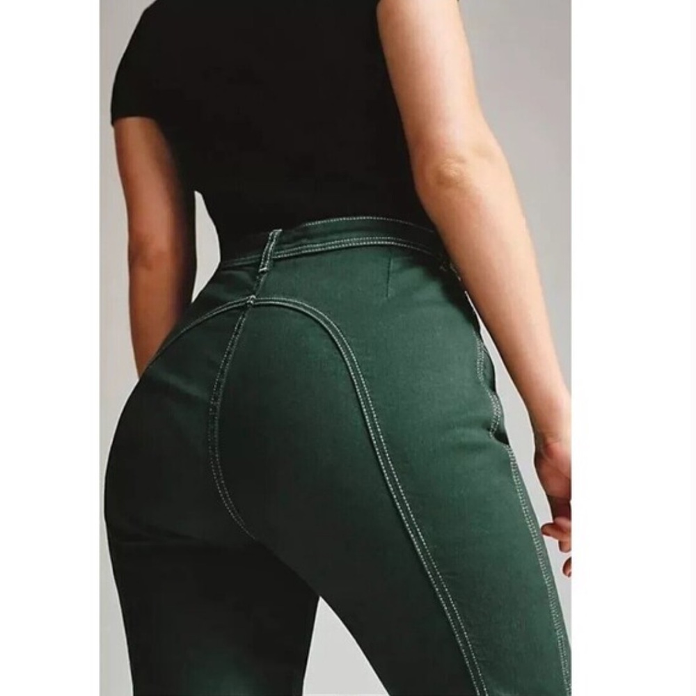 New! Free People High Rise Foxy Forest Green Flare Jeans 70s Retro 💚 Size 26 - Picture 4 of 5